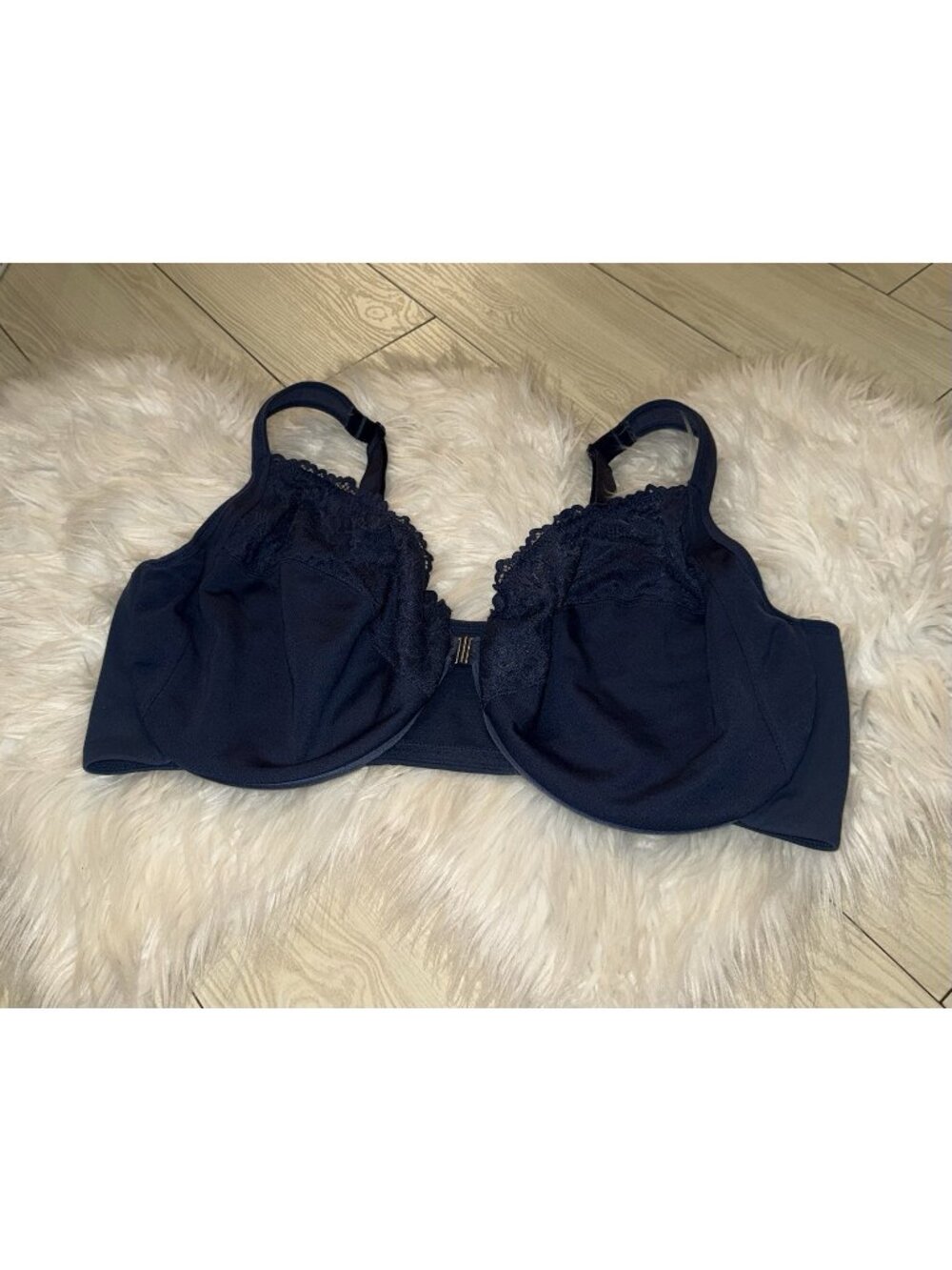 DELIMIRA W657A Front Closure Bra Lace Trim Unlined Underwire Womens 46F Blue